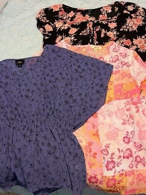 Floral Mixed Top Lot - Black, Lavender & Pink Prints